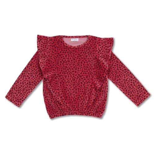 ruffle sweater velour red leopard aop