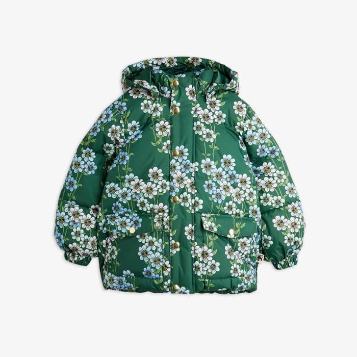 Mini Rodini Daisys aop heavy hooded puffer jacket Green