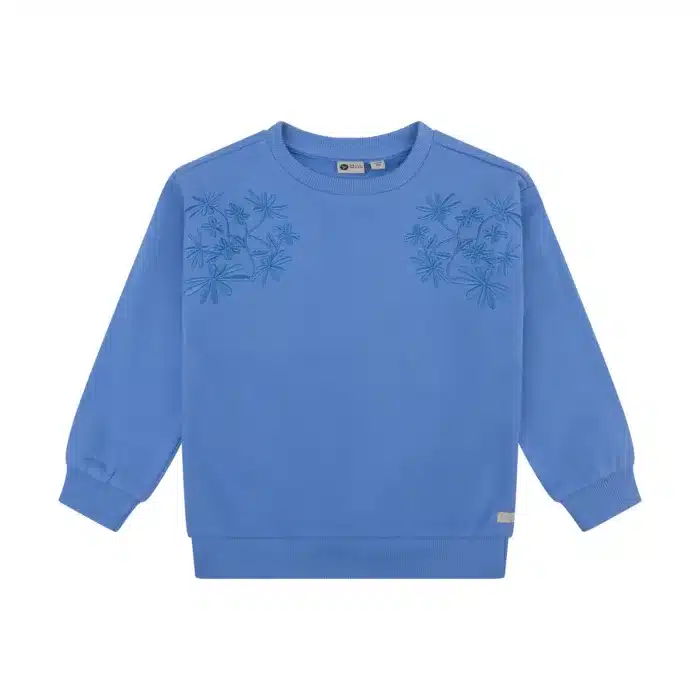 Daily7 Sweater Embroidery Flower Purple Blue