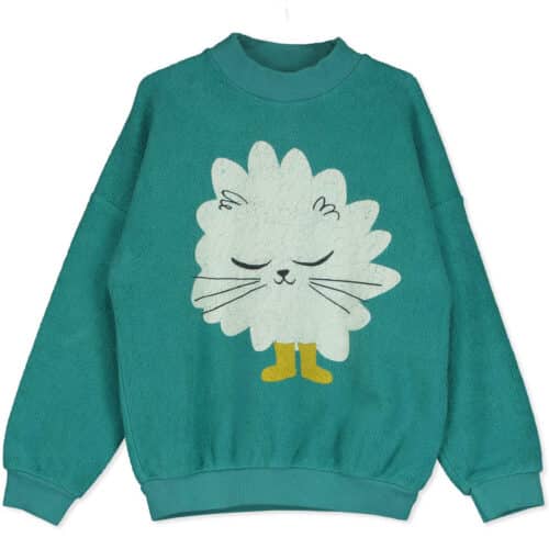 Lotiekids Teddy Sweatshirt Kitten in Boots Green